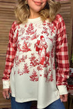 Red Vintage Santa top with plaid sleeves