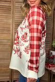 Red Vintage Santa top with plaid sleeves