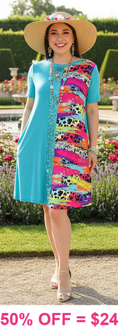 Turquoise Dress with sequins and multi color leopard