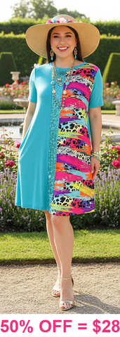 Turquoise Dress with sequins and multi color leopard