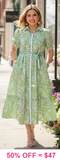 Green Floral belted dress