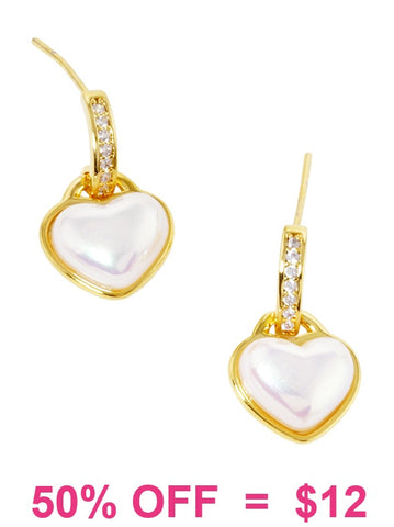 Pearl heart earrings gold tone