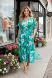 Green printed drawstring Dress