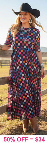 Purple checker mesh dress with lining
