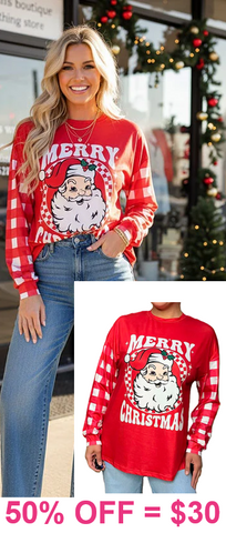 Red MERY CHRISTMAS long sleeve top