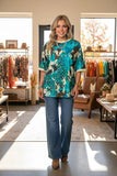 Turquoise tooling print top
