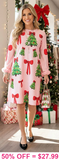 Pink Dress with Christmas trees & bows