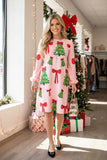 Pink Dress with Christmas trees & bows