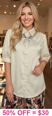 Cream Silky button up collar blouse