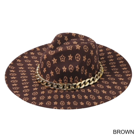 MONOGRAM HAT WITH GOLD CHAIN (Short or Wide brim)