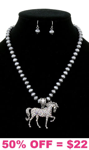 Bling Horse pendant silver necklace