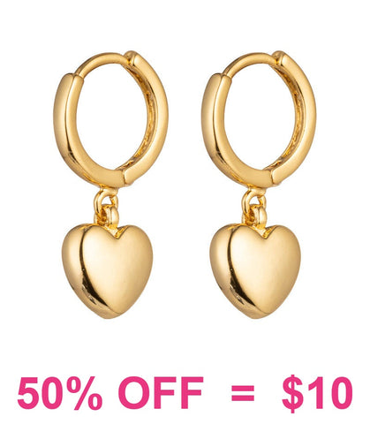 Gold Huggie earrings with heart charm
