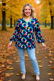 Navy Flower long sleeve top