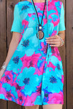Turquoise & Pink Floral Dress with pockets