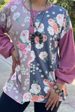 Small,  Half Floral, button front, pink long sleeve top