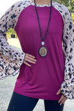 S, L, XL, Plum Top with Cheetah Long Bell Sleeves