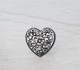 Silver tooled heart ring - adjustable