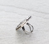 Silver tooled heart ring - adjustable