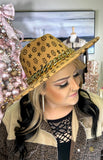 TAN MONOGRAM HAT WITH GOLD CHAIN