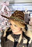 TAN MONOGRAM HAT WITH GOLD CHAIN