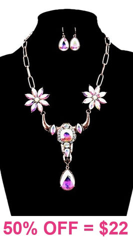 Big Bling Steer rhinestone silver necklace