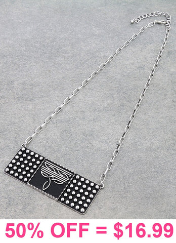Western Design, Studded, Silver bar necklace