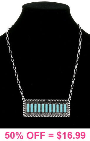 Western Turquoise stones, Silver bar necklace