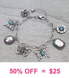 Turquoise & Silver Butterfly Charm bracelet