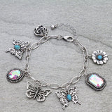 Turquoise & Silver Butterfly Charm bracelet