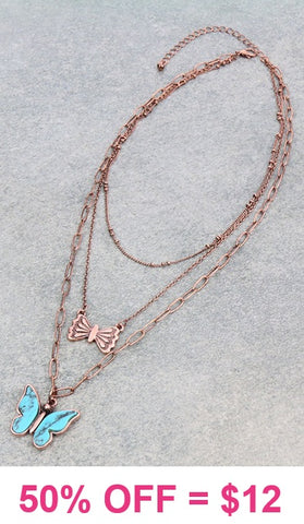 Copper necklace with Turquoise butterfly charm