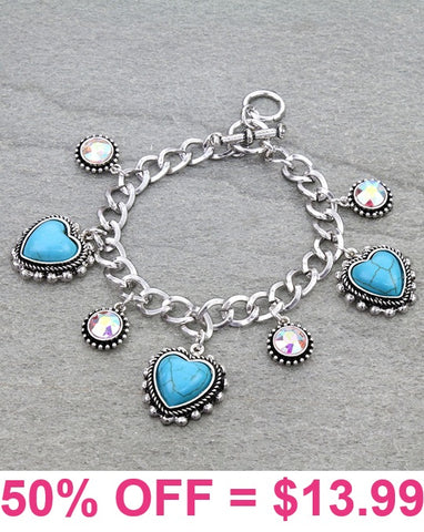 Turquoise heart charm bracelet