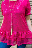 Pink Sequin Top with ruffle trim