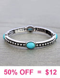 Silver studded stretch bracelet with Turquoise stones