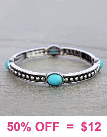 Silver studded stretch bracelet with Turquoise stones