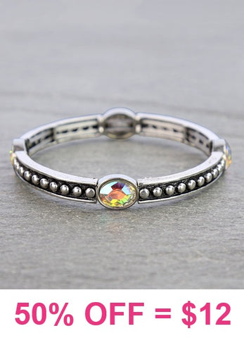 Silver studded stretch bracelet with bling stones