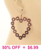 Copper heart outline earrings with bling