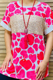 Heart ❤️ Print Top With Gold Sequin Stripe