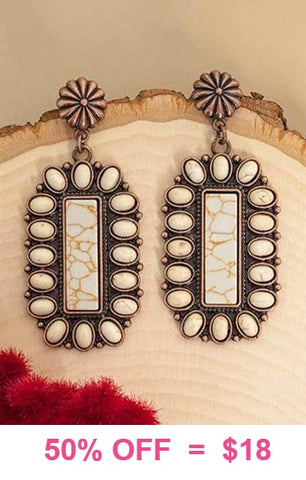 Cream Rectangle Concho Earrings with copper stud post