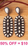 Cream Oval Multi Stone Concho Earrings in Copper tone