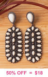 Cream Oval Multi Stone Concho Earrings in Copper tone