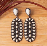 Cream Oval Multi Stone Concho Earrings in Copper tone