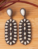 Cream Oval Multi Stone Concho Earrings in Copper tone