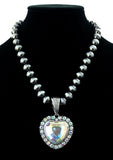 Silver Navajo pearl necklace with bling heart pendant