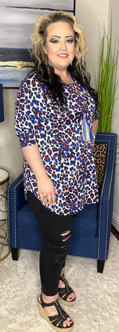 SMALL : Blue leopard scoop tunic