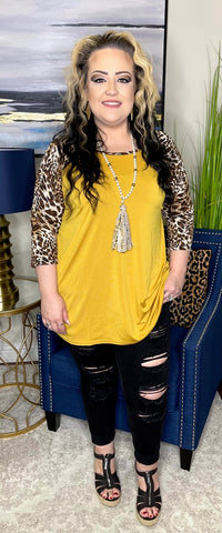 Med : Mustard top leopard sleeves