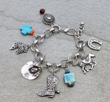 Cowgirl charm bracelet silver tone