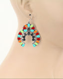 Multi color Squash Blossom Style Inlayed Earrings