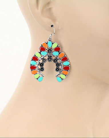 Multi color Squash Blossom Style Inlayed Earrings