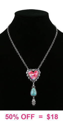 Pink Heart, Turquoise teardrop, pendant Necklace