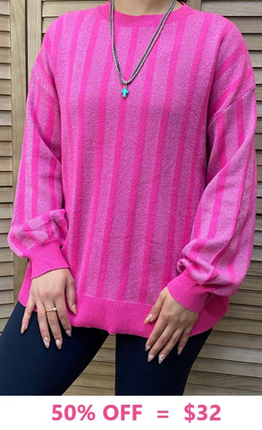 Pink Sweater with silver stripes
